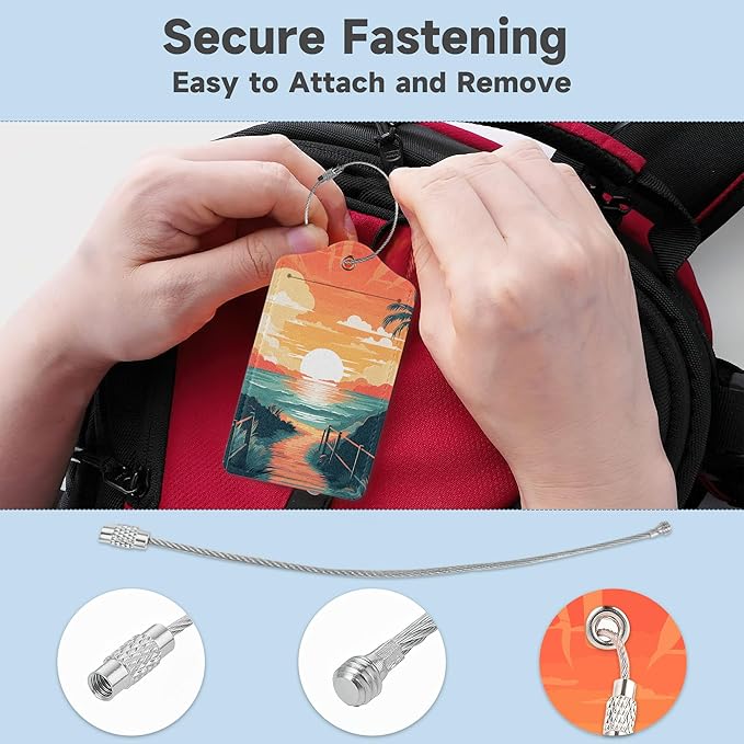 Sunset Beach Summer Luggage Tags, 2 Pack Travel Cruise Tags for Suitcases, Cute Identifiers with Privacy Flap, Baggage Tags for Women Men Handbag