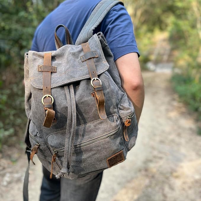 AUGUR High Capacity Canvas Vintage Backpack - for School College Hiking Travel 12-17" Laptop