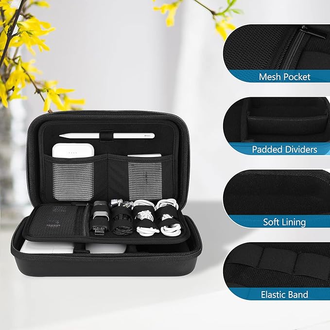 ProCase Hard Travel Electronic Organizer Case for MacBook Power Adapter Chargers Cables Power Bank Apple Magic Mouse Apple Pencil USB Flash Disk SD Card Small Portable Accessories Bag