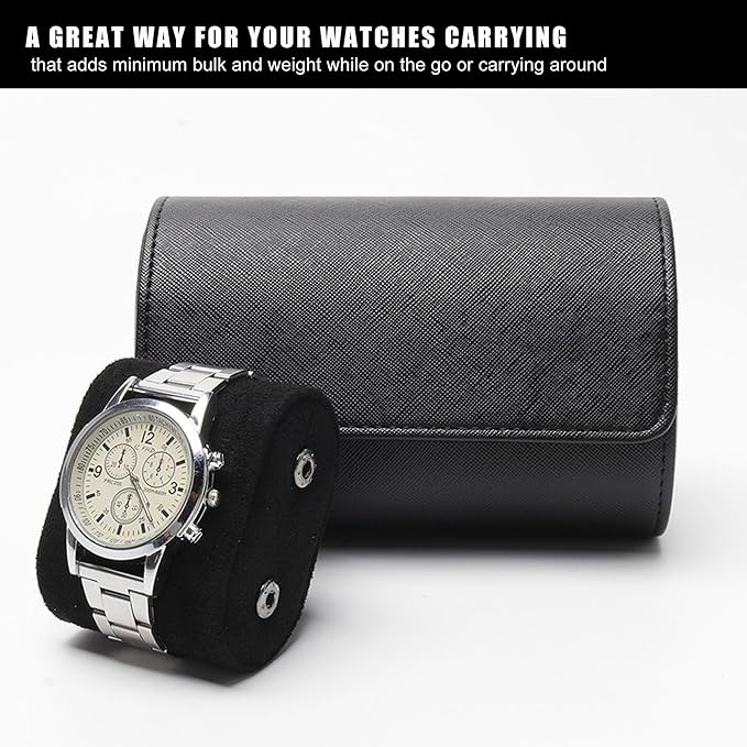 Longjet Watch Roll Travel Case for Men Portable Watches Organizer Box with Removable Velvet Pillow Holder (2 Slot Black Cross)