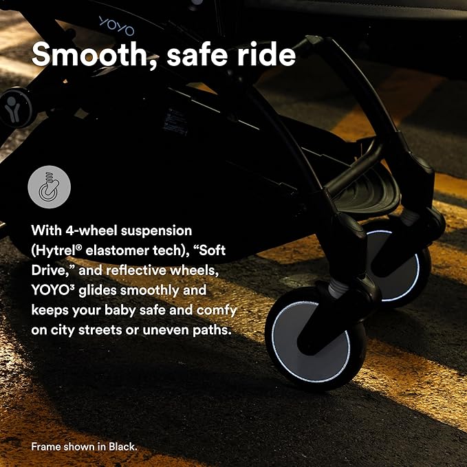 Stokke YOYO3 Stroller from 6 Months - Includes White Frame/Stone Seat Cushion + Canopy - Folds in & Out in a Flash - Light & Compact - Carry-On Compatible