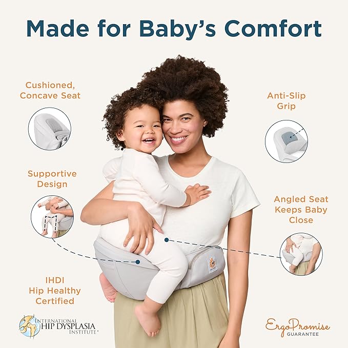 Ergobaby Lift Ergonomic Baby Hip Seat Carrier with Storage, Comfortable Wide Waistbelt and Lumbar Support (17lbs - 45lbs) - Anti-slip Toddler Carrier - Midnight Blue
