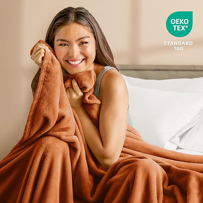 Bare Home Fleece Blanket - Full/Queen - Ultra-Soft Lightweight for Bed, Sofa, and Couch - Luxury Microplush - Cozy Warm Blanket (Full/Queen, Sienna)