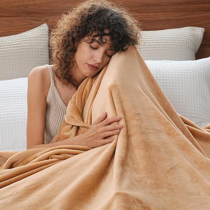PHF Ultra Soft Fleece Blanket King Size, No Shed No Pilling Luxury Plush Cozy 300GSM Lightweight Blanket for Bed, Couch, Chair, Sofa Suitable for All Season, 108" x 90", Camel