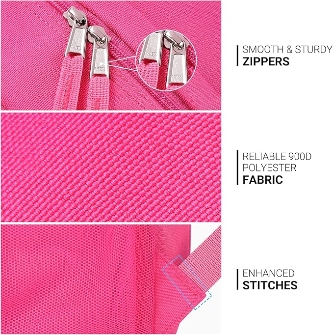 ZORFIN 26L Backpack for College, and Travel: Water Resistant Bookbag - Hotpink