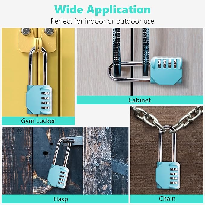 CL21AS 2.6 Inch Long Shackle Combination Lock, 4 Digit Combination Padlock Set Your own Combination for Gym Locker Lock, School, Gates, Doors, Toolbox, Hasps and Storage (Aqua Sky (L) *1)