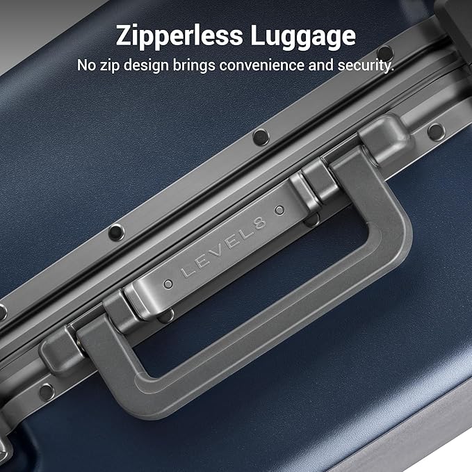 LEVEL8 Zipperless Checked Luggage with Aluminum Frame, Upgraded Medium Hardside Suitcase with Spinner Wheels, Metal Travel Luggage with Double Tsa Locks, 24 Inch, Blue