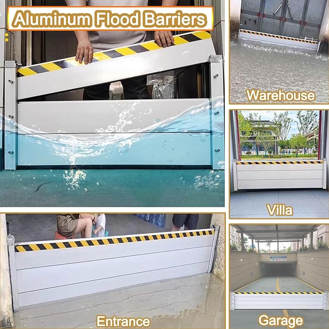 Reusable Flood Barrier, 3/4/5/6/7/8/9/10/11/12/13ft Long Heavy Duty Aluminum Water Barrier Shield for Sliding Glass Door/Driveway/Home Doorway, Removable Stopper Shield with Rubber(H 1.3ft