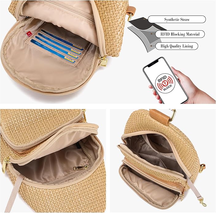 Haytijoe Summer Straw Purse Small Sling Bag RFID Blocking Crossbody Bags for Women Beach Raffia Bags Fanny Packs