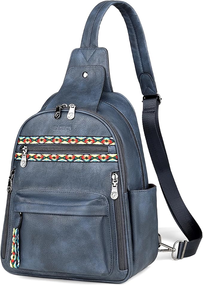 FADEON Large Sling Bag for Women, Leather Crossbody Purse Designer Anti Theft Sling Backpack, RFID Fanny Packs for Travel