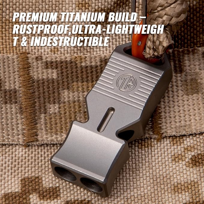 TACRAY Titanium Emergency Survival Whistle, Portable Necklace Whistle, Loud Whistle up to 120~130db, Good for Life Saving, Hiking, Camping, and Pet Training
