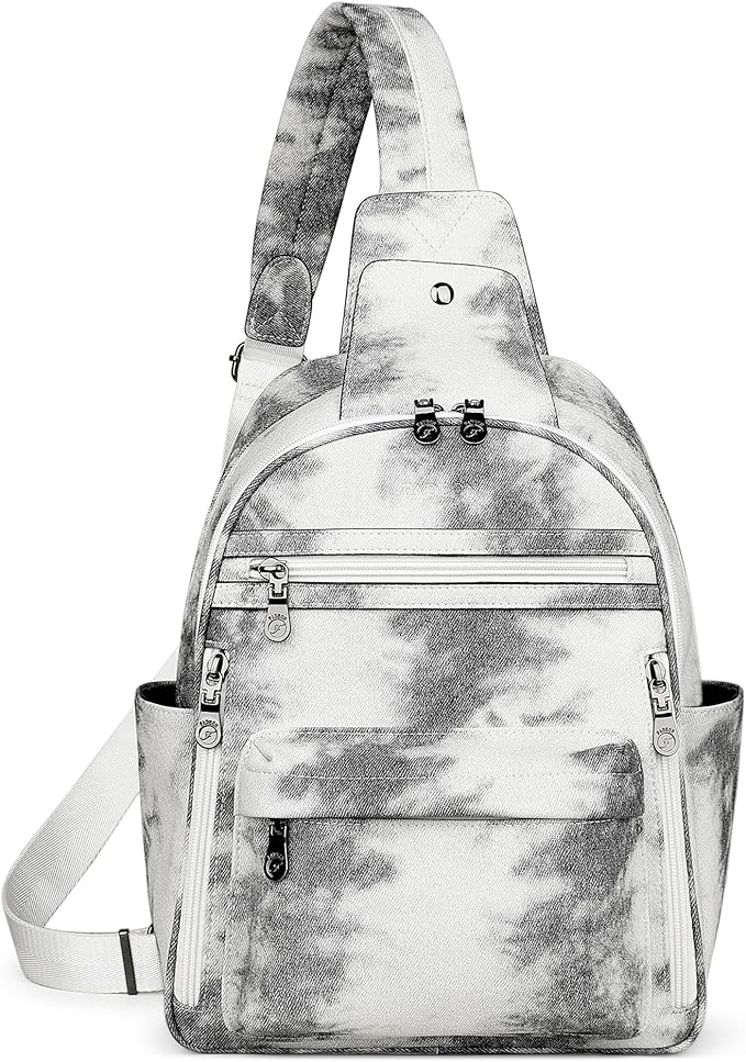 FADEON Large Sling Bag for Women, Leather Crossbody Purse Designer Anti Theft Sling Backpack, RFID Fanny Packs for Travel