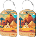 2 Pack Cute Luggage Tag for Suitcases Pyramid of Egypt Leather Luggage Tags with Stainless Steel Loop Privacy Flap Name Tags,Men and Women Travel Bag Suitcase Tags