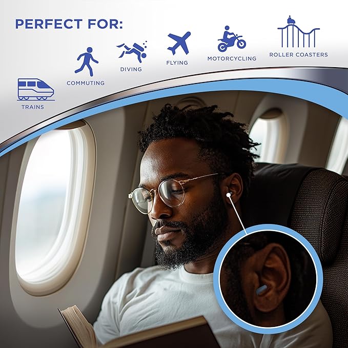 HEAROS AirPlugs Airline Pressure Reducing Earplugs, 1 Pair + Free Case, Latex Free Silicone, Reduce Ear Pain, NRR 20, Clear (5805)