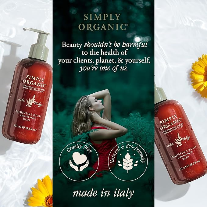 SIMPLY ORGANIC Nourishing Hair Deep Shampoo Scalp Wash, Made in Italy, All Natural Cruelty Free Hair Care for Women & Men with Grapeseed & Olive Leaf Extract, 251ml/8.5floz, MOISTURE RICH