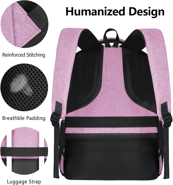 Backpck for Women, School backpacks for Teen Girls Boys, 15.6 inch Laptop Back Packs with USB Charger Port, Mochilas for Business, College, Pink
