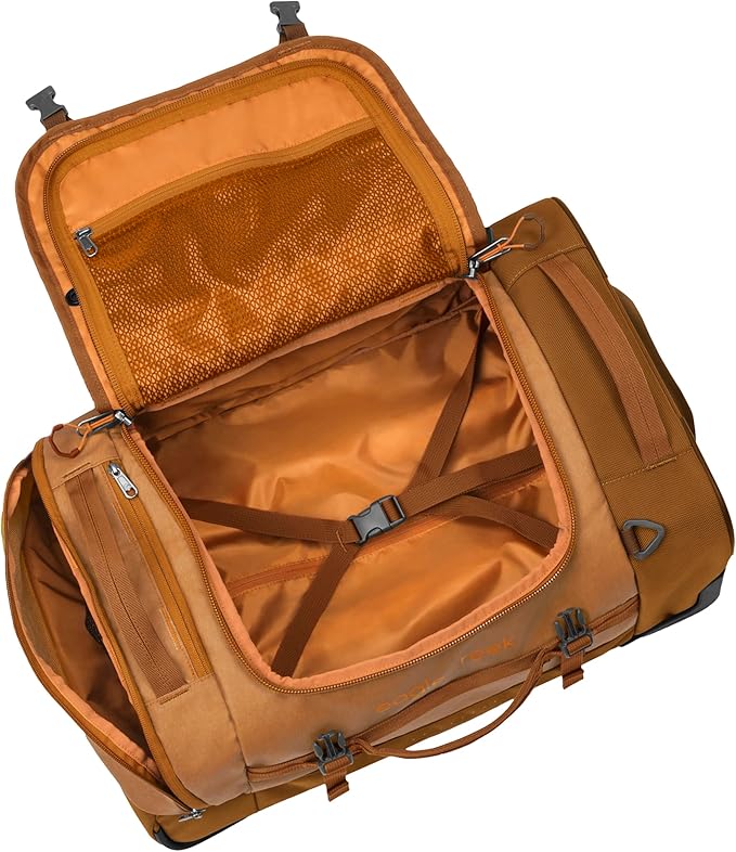 Eagle Creek Cargo Hauler XT Wheeled Duffel - Wheeled Backpack Duffel - Deployable Backpack Straps - Lockable U-Lid & Easy Access Compartment - Iron Orange