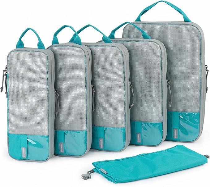 BAGSMART 6 Set Compression Packing Cubes - Lightweight Travel Essentials, Durable Luggage Organizer