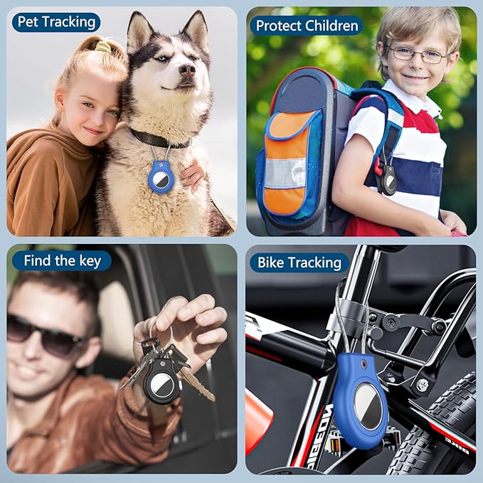Waterproof Airtag Holder,2 Pack Air tag Case with Secure Lock,Airtags Keychain for Apple Airtag,Anti-Lost Protective Case Air tag Accessories for GPS Item Finder Tracker Luggage,Bag,Key,Pet-Black/Blue