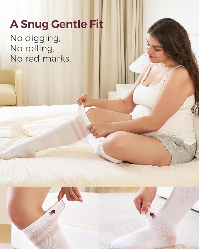 Momcozy Compression Socks for Women Wide Calf, 15-20mmHg Knee High Support Socks for Pregnancy, Nurses, Travel, Flying