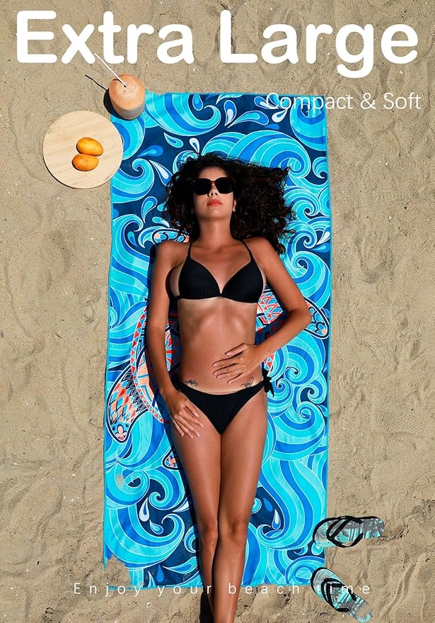 Microfiber Lightweight Thin Beach Towel Sand Free Quick Dry Absorbent Compact Towels for Swimming Pool Camping Beach Accessories Large Easy Pack Travel Things for Vacation Essentials Gift Adult