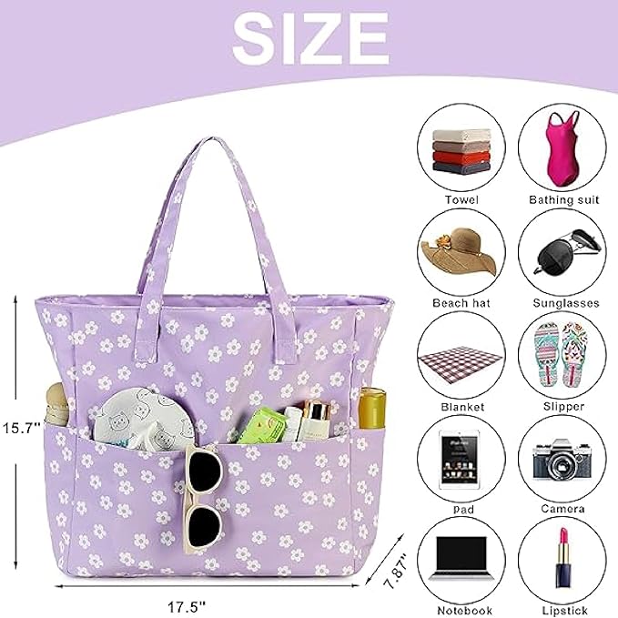 Waterproof Beach Tote Pool Bags for Women Ladies Extra Large Gym Tote Carry On Bag With Wet Compartment for Weekender Travel
