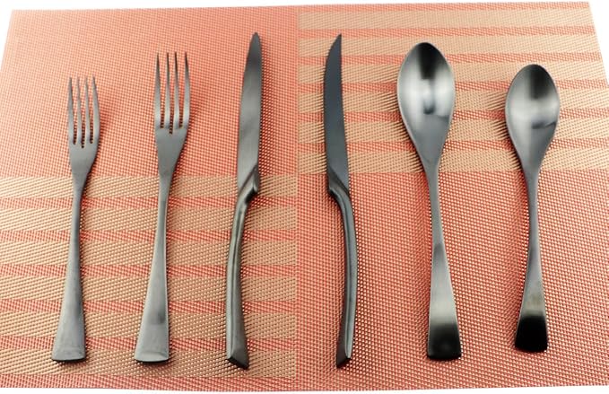 24-Piece Flatware Set,Extra Thick Heavy Duty - 18/10 Stainless Steel Cutlery Sets,High Matte Black Finish Silverware Flatware Sets Service for 4,Use for Home,Kitchen Utensil Sets