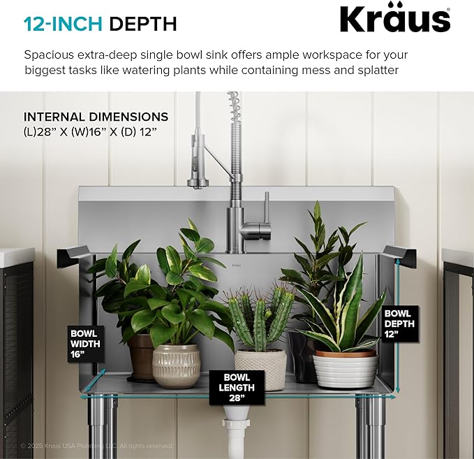 KRAUS Standart Pro 32 Inch 18-Gauge Stainless Steel Scullery Sink, 24 Gallon Freestanding Commercial Style Single Bowl Laundry & Utility Sink, KHS230-32