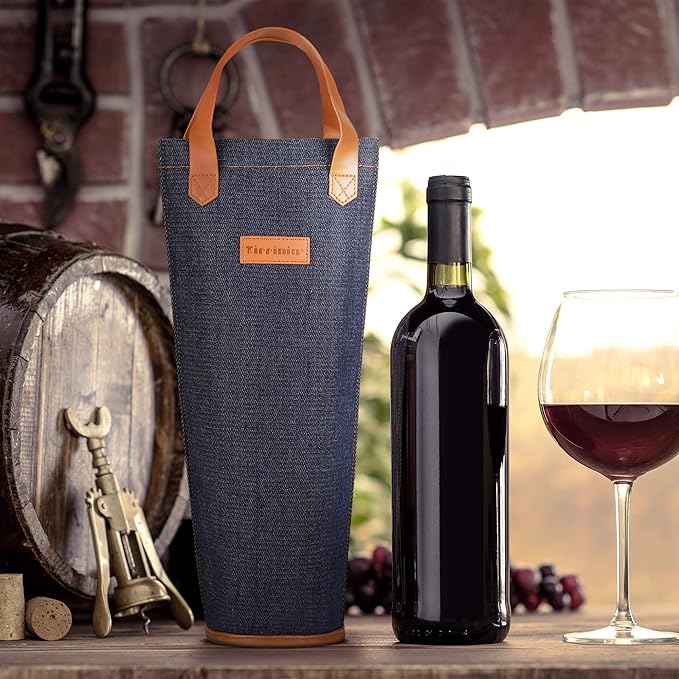 Tirrinia Single Wine Carrier Tote, Insulated Wine Cooler Bag for Travel, Picnic, & Wine Gifts – Thermal Padded Wine Bottle Holder Tote for Men & Women, Wine Gift for Wine Lovers,Dark Blue