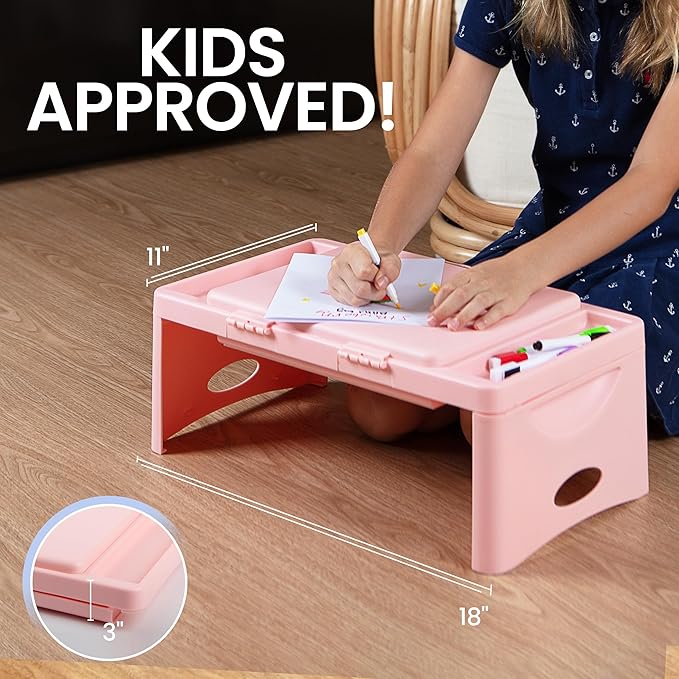 Loddie Doddie Portable Folding Lap Desk - Blush Lightweight Design - Storage Pocket & Accessory Trays - Lap Desks for Adults & Kids