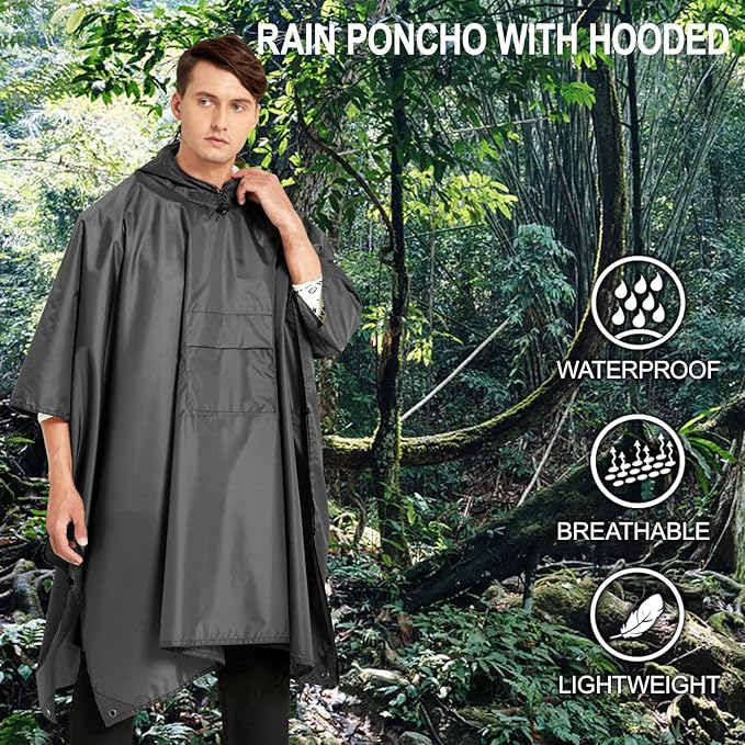 salamra Hooded Rain Poncho Waterproof Raincoat Jacket for Men/Women/Adults with Pocket
