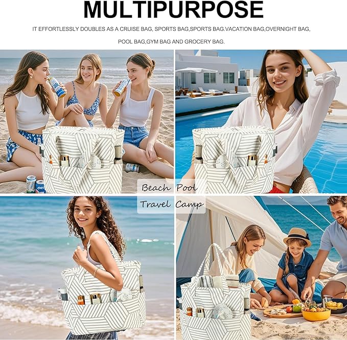 Waterproof Beach Tote Pool Bags for Women Ladies Extra Large Gym Tote Carry On Bag With Wet Compartment for Weekender Travel
