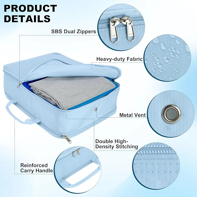 Extra Large Compression Packing Cubes for Travel Essentials, 2 Set Expandable Travel Cubes for Packing Bags Suitcase Organizer, Blue