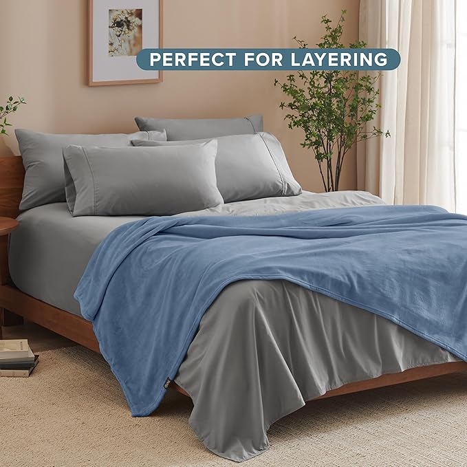 Bare Home Fleece Blanket - Throw Extra Long - Ultra-Soft Lightweight for Bed, Sofa, and Couch - Luxury Microplush - Cozy Warm Blanket (Throw XL, Coronet Blue)