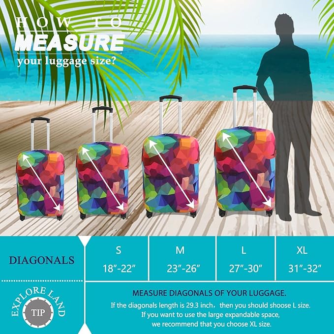 Explore Land Travel Luggage Cover Suitcase Protector Fits 27-30 Inch Case (Geometry, L)