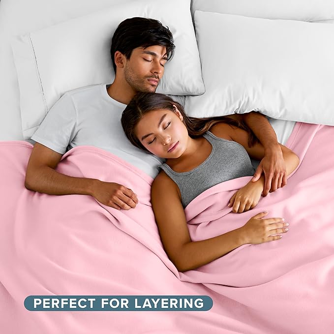 Bare Home Polar Fleece Blanket - Throw - Light Pink - Warm & Cozy - Premium Fleece - Blanket for Bed, Sofa, Camping, Travel and Cold Nights - Lightweight (Throw, Light Pink)