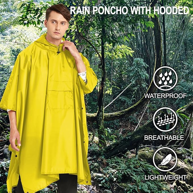 salamra Hooded Rain Poncho Waterproof Raincoat Jacket for Men/Women/Adults with Pocket