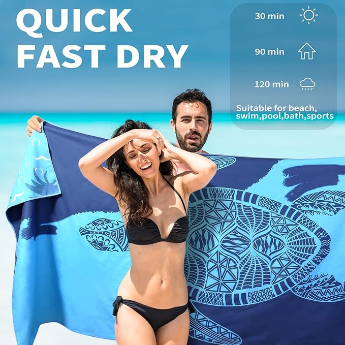 6 Pack Lightweight Thin Beach Towel Oversized 71"x32" Big Extra Large Microfiber Sand Free Towels for Adult Quick Dry Travel Camping Beach Accessories Gift Sea Turtle Tie Dye Mandala Elephant Skull
