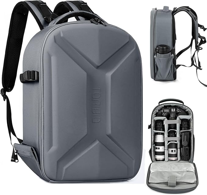 TORIBIO Camera Backpack, Hardshell DSLR Photography Camera Bag, Waterproof Hard Shell Camera Case with Tripod Holder & 15.6" Laptop Compartment Compatible with Canon/Nikon/Sony/DJI Mavic Drone