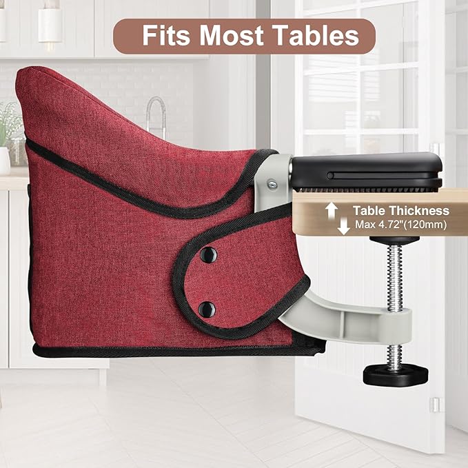 Hook On Chair,Clip on High Chair, Fold-Flat Storage Portable Baby Feeding Seat, High Load Design, Attach to Fast Table Chair Removable Seat for Home and Travel(Red)