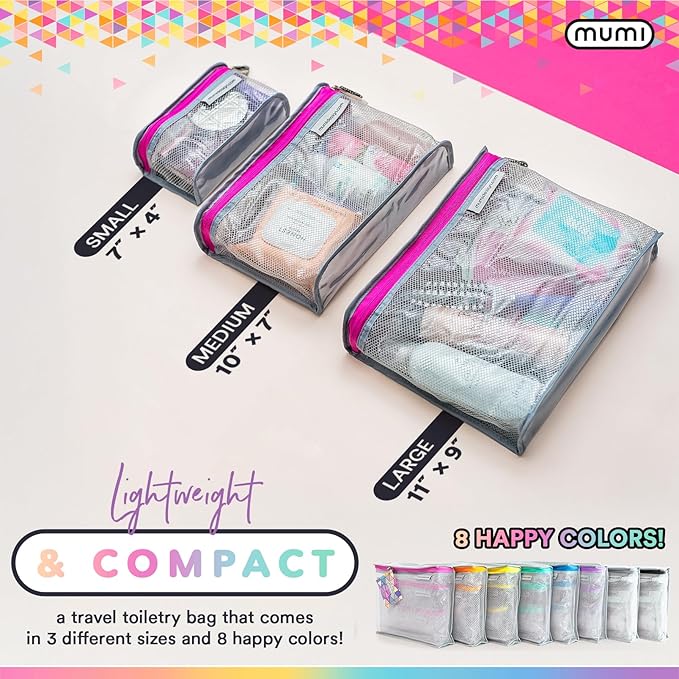 MUMI Travel Toiletry Bag Set of 3 – Clear TSA Approved Toiletry Bags for Women – Reusable Water-Resistant Makeup Organizer Pouches for Skincare, Cosmetics, Travel Accessories, Airport Packing - Aqua