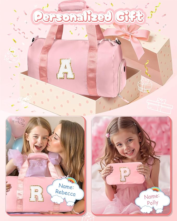 Graduation Gifts for Girls-Girl Gym Bag with Shoe Compartment, Kid Personalized Weekender Overnight Bags, Initial Travel Tote with Makeup Pouch, Gift Ideas for Niece Sister (Letter O)