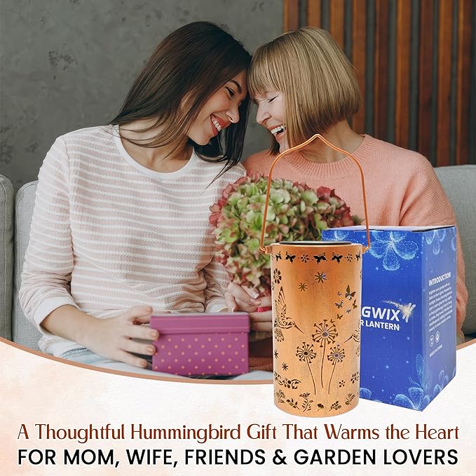 FLAGWIX Christmas Hummingbird Gifts for Women Men - Solar Lanterns Outdoor Waterproof - Garden Decor for Outside, Birthday Gifts for Mom Grandma, Decorative Lantern for Garden Yard Patio Balcony Porch