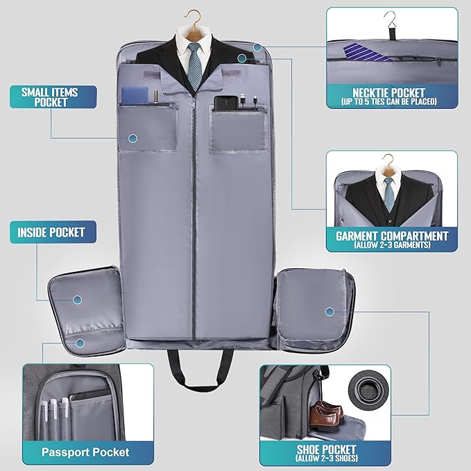 Convertible Garment Duffel Bag with Mesh Storage Bag, Water-Resistance Carry On Garment Bag with Suit Compartment, 2 in 1 Hanging Suit Travel Bag