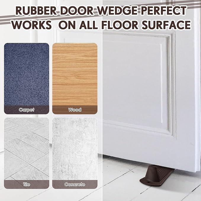 Frienda 2 Pcs Jumbo Door Stoppers Heavy Duty Door Stopper Tall up to 2inch Tall Wedge TPR Large Wedge Stackable Big Rubber Doorstop for Hotel Carpet Hardwood Concrete and Tile (Coffee)