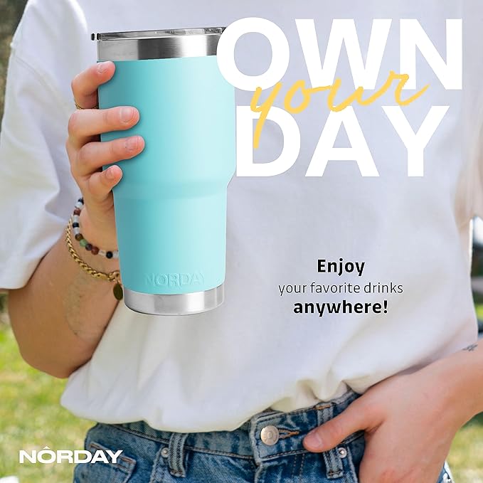NORDAY | Tumbler with Lid - 30oz - Aqua Insulated Tumbler - Stainless Steel Tumblers - Double Wall Vacuum Insulated Travel Coffee Mug for Car Cup Holder - Keeps Temperature for 24hr - Anti Spill Lid