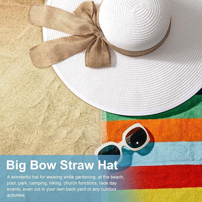 DRESHOW Beach Hats for Women Big Straw Wide Brim Summer Hat Floppy Foldable Roll up Cap Sun Hat UPF 50+