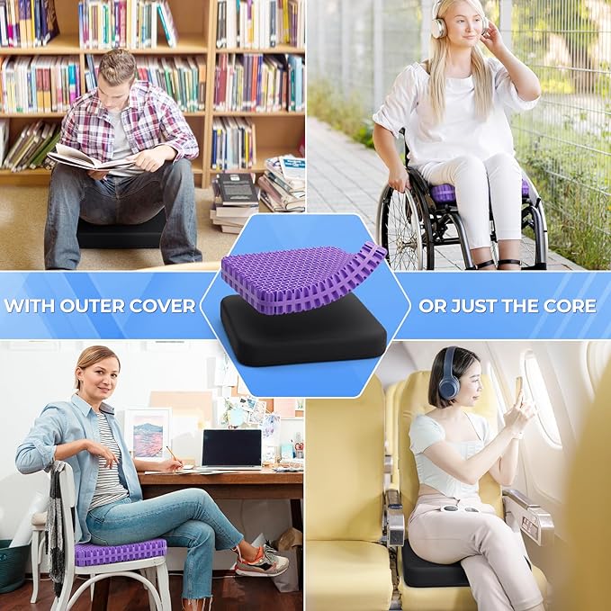 TushGuard Gel Seat Cushion for Long Sitting, Enlarged & Thickened Patent Design Office Chair Seat Cushion, Breathable Cooling Pads for Chairs, Soft Car Cushions for Wheelchair(XX-Large, Black)