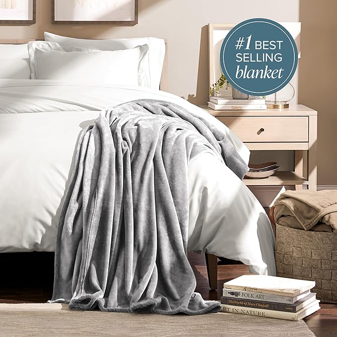 Bare Home Fleece Blanket - Throw/Travel - Ultra-Soft Lightweight for Bed, Sofa, and Couch - Luxury Microplush - Cozy Warm Blanket (Throw/Travel, Light Grey)