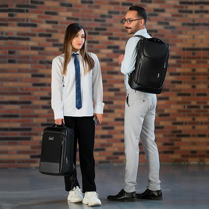 Durable Leather Laptop Business Backpack Perfect for Men & Women, Work Backpack Fits 15.6 Inch, Premium Quality Travel Bag with USB Charging Port, Water-Resistant, Bookbag with Multiple Pockets